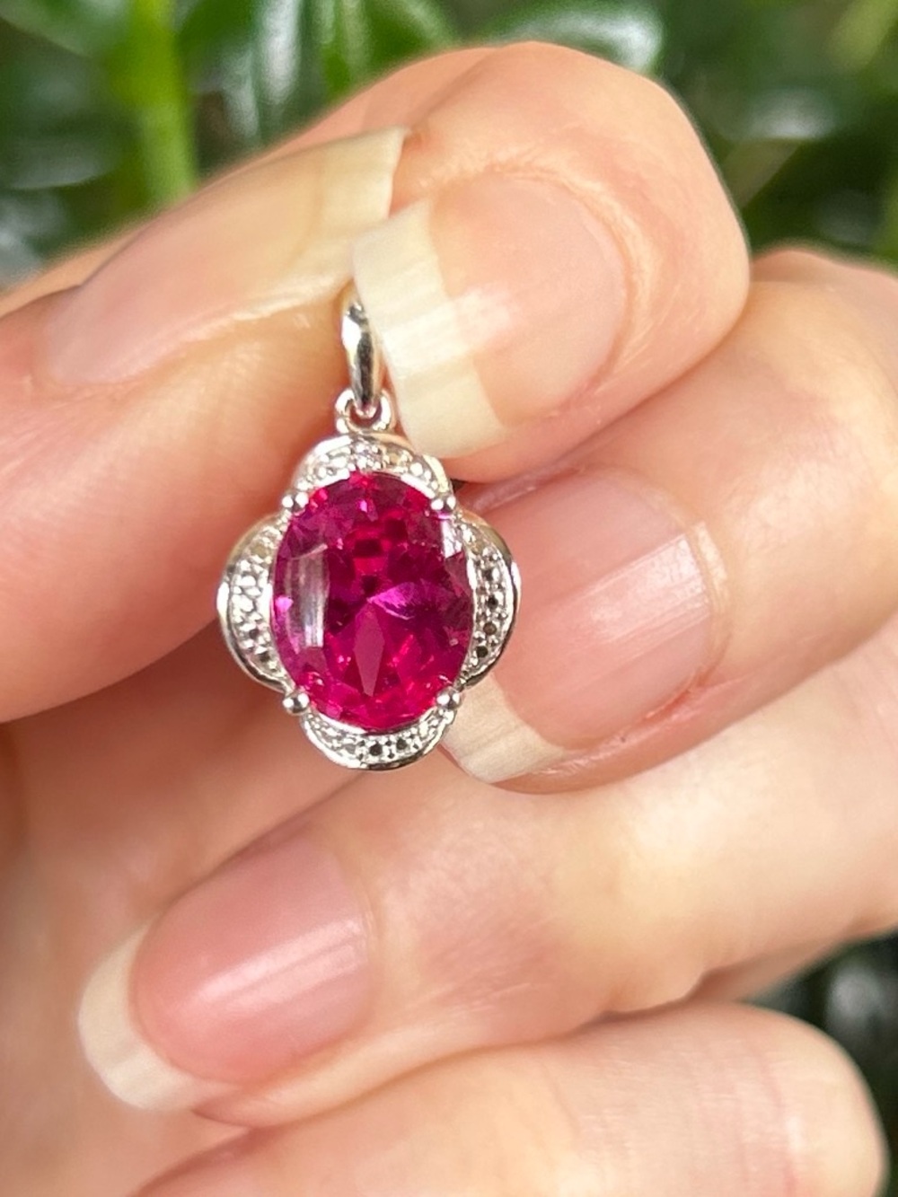 Brand New Sterling Silver Pendant with Pink Topaz and Natural Diamond Accents